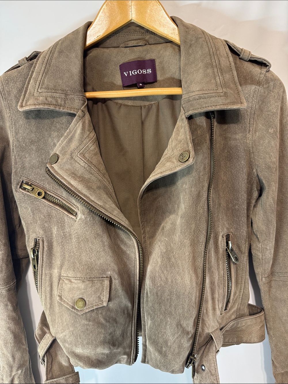 Vigoss Genuine Suede Leather Biker Moto Jacket